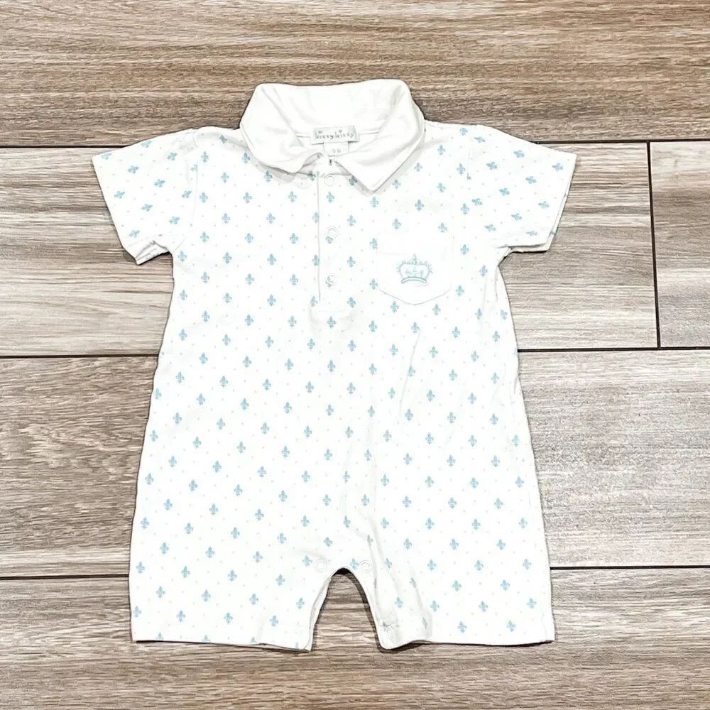 Kissy Kissy Fleur De Lis Short Sleeve Romper Playsuit with Collar Size 3-6M